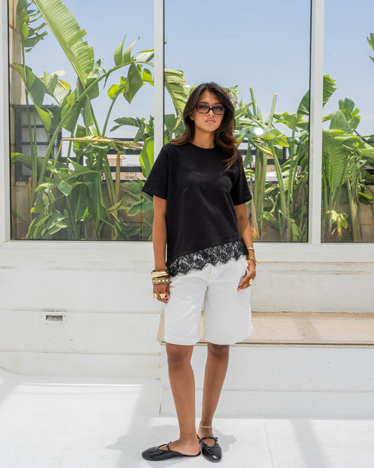 SHORT SLEEVE LACE-TEE - BLACK