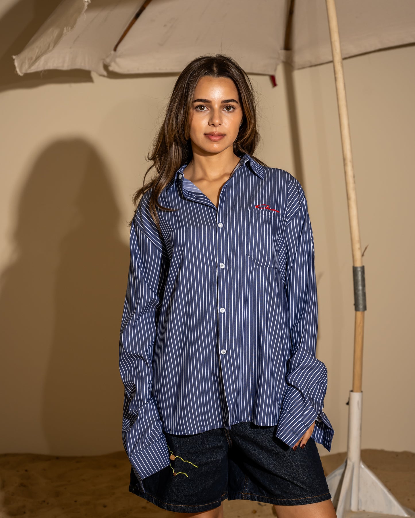 Light navy striped shirt long sleeve (unisex)