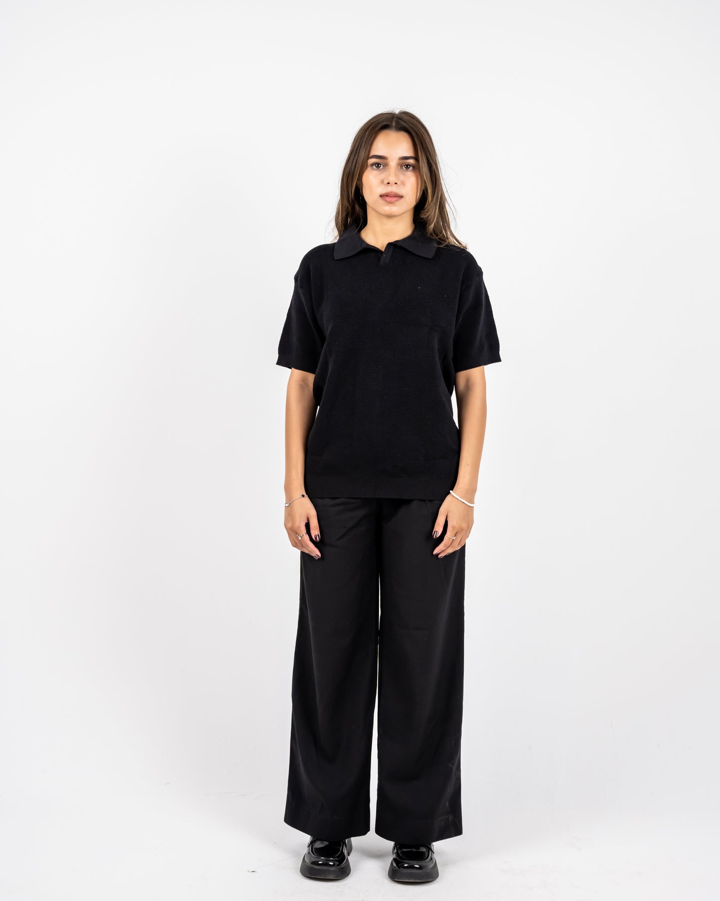 Black knit polo T-shirt