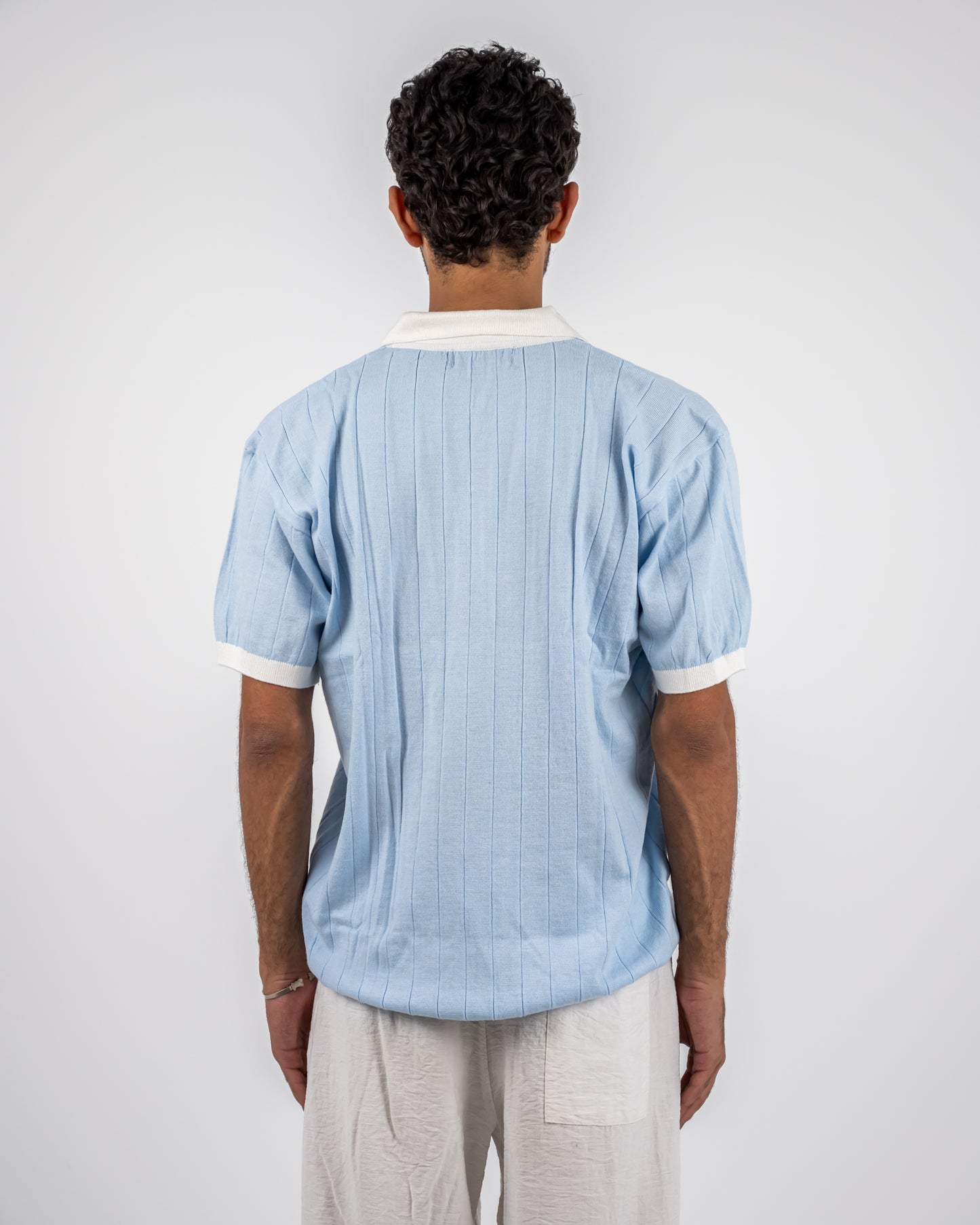 Baby blue and white knit T-shirt
