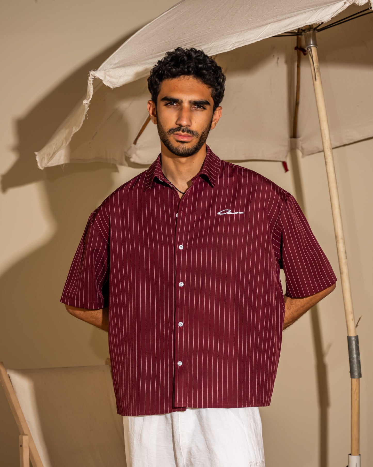 Burgundy striped shirt(unisex)