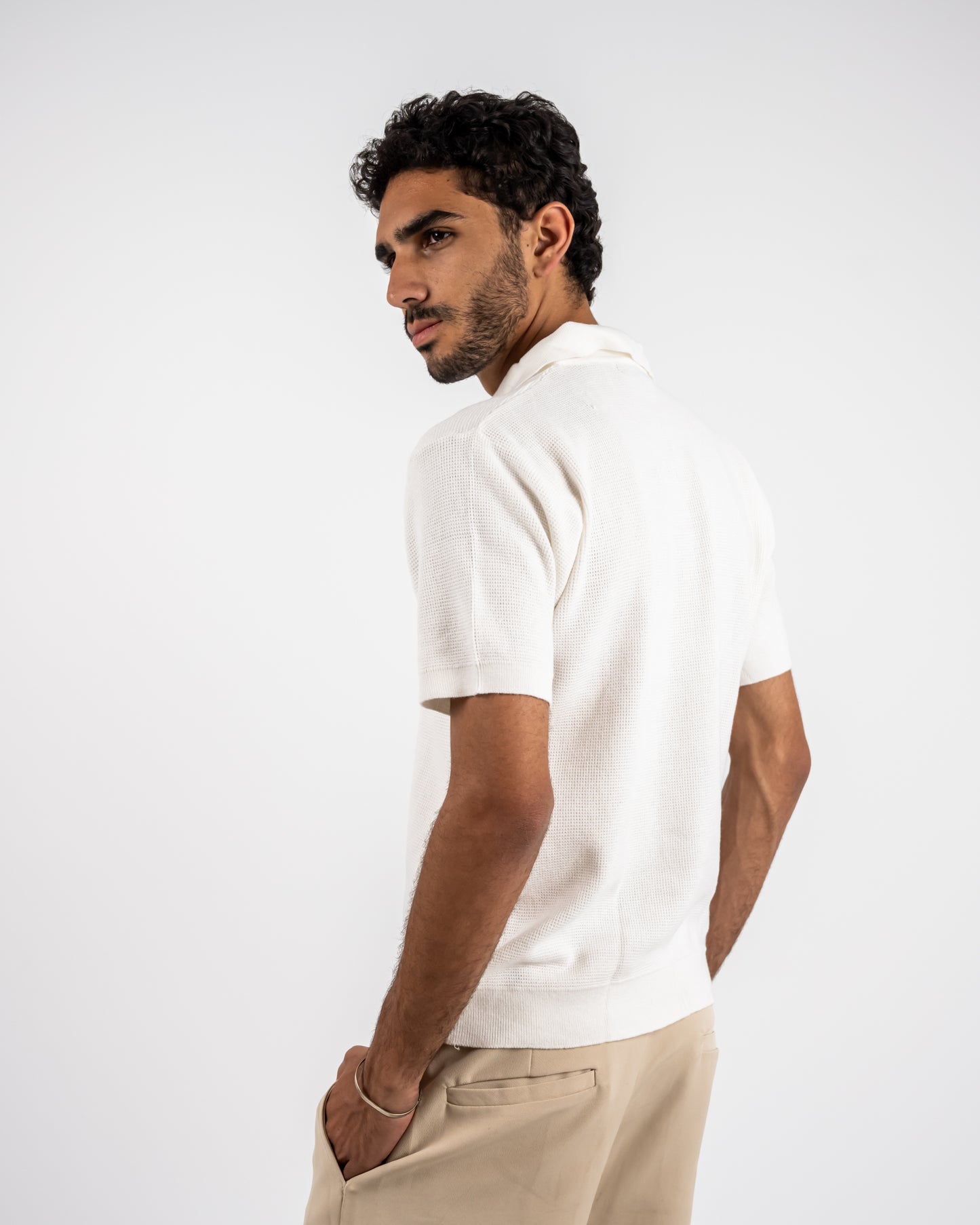 White knit polo T-shirt