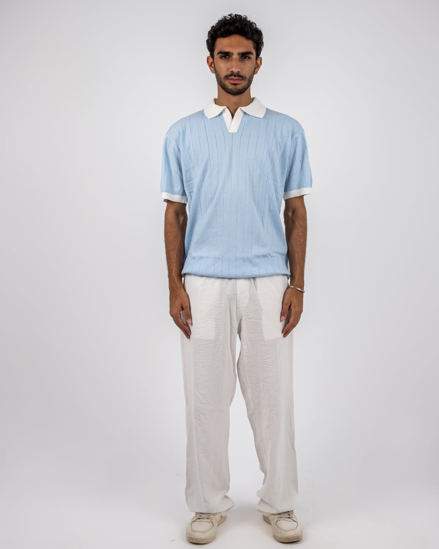 Baby blue and white knit T-shirt