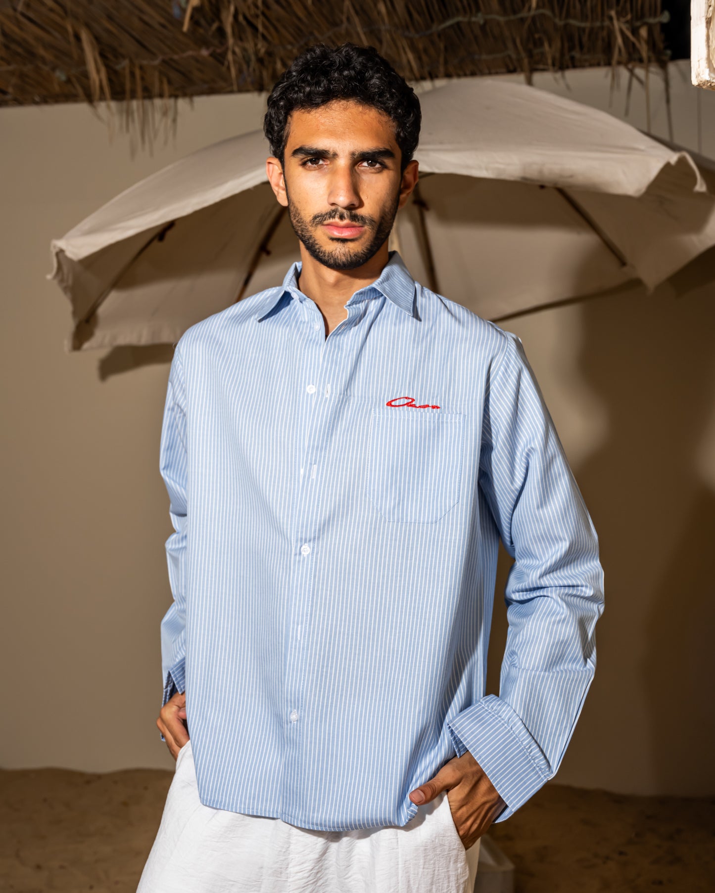 Baby blue  striped shirt  long sleeve (unisex)