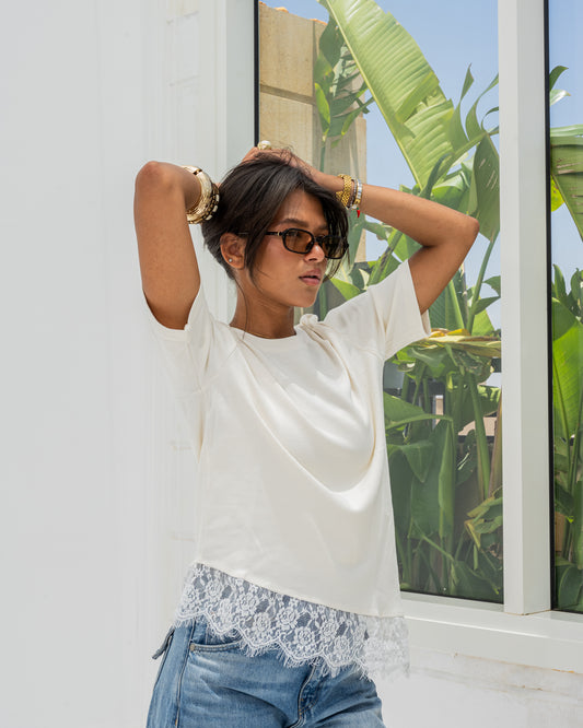 SHORT SLEEVE LACE-TEE - WHITE