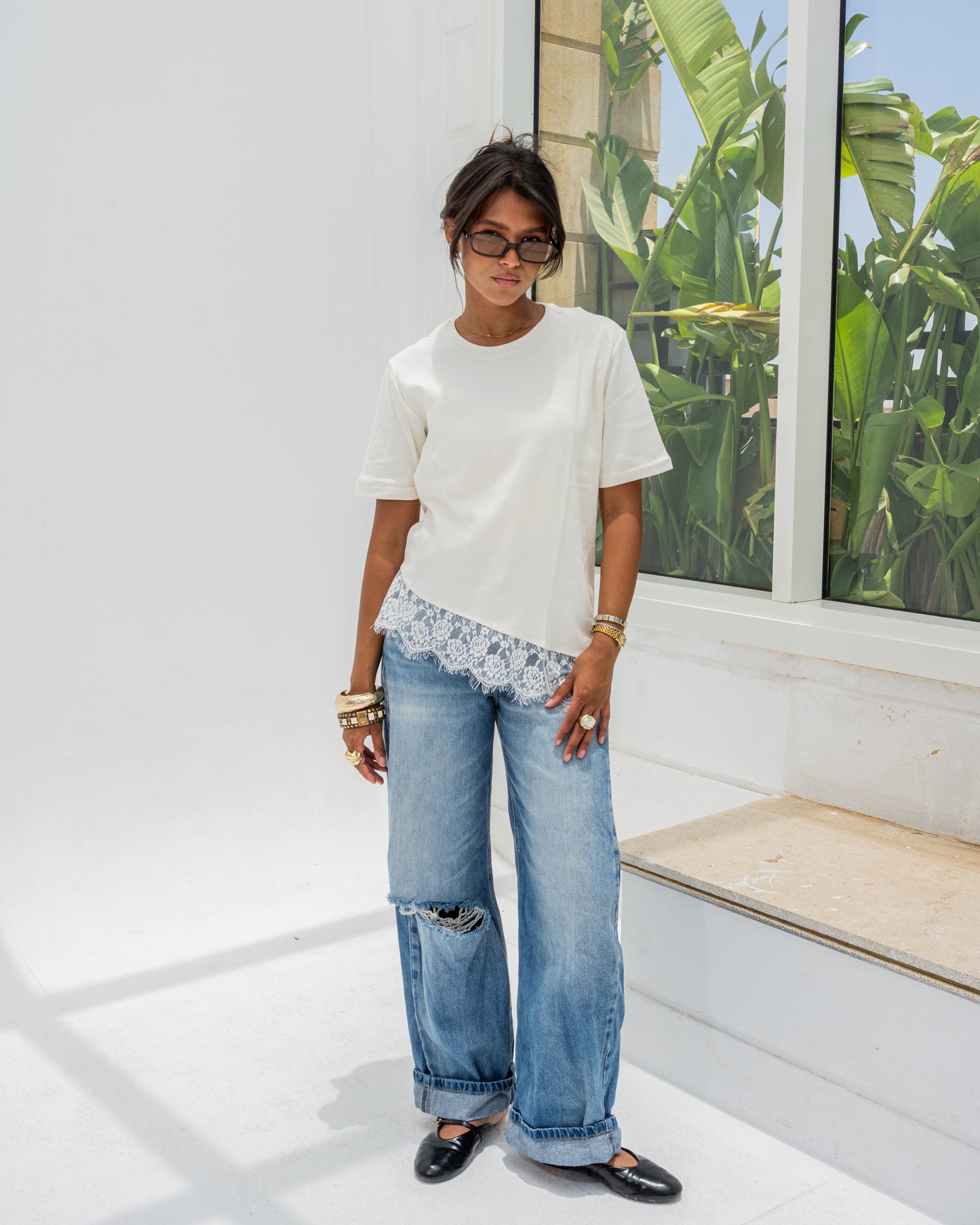 SHORT SLEEVE LACE-TEE - WHITE