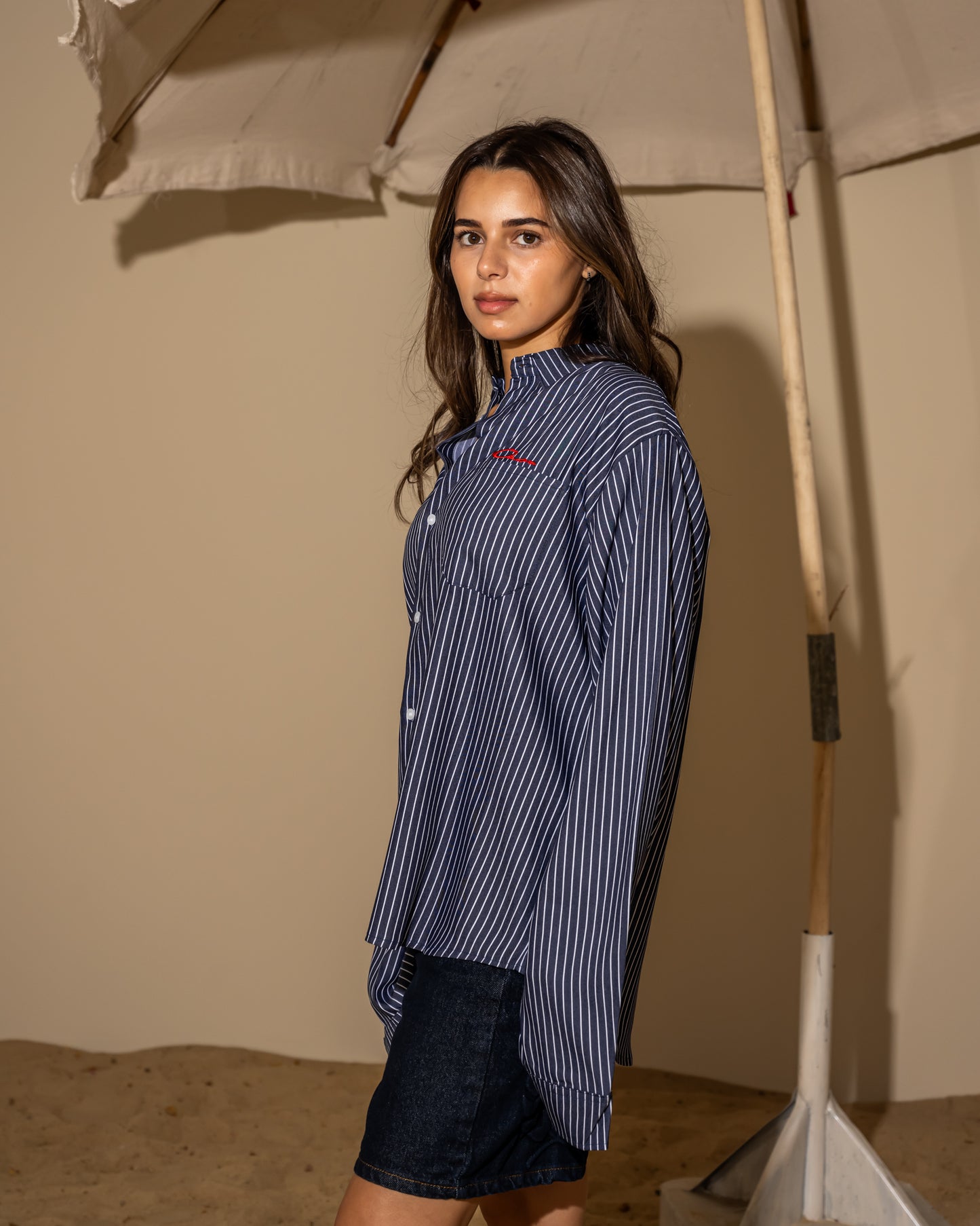 Dark navy striped shirt  long sleeve (unisex)