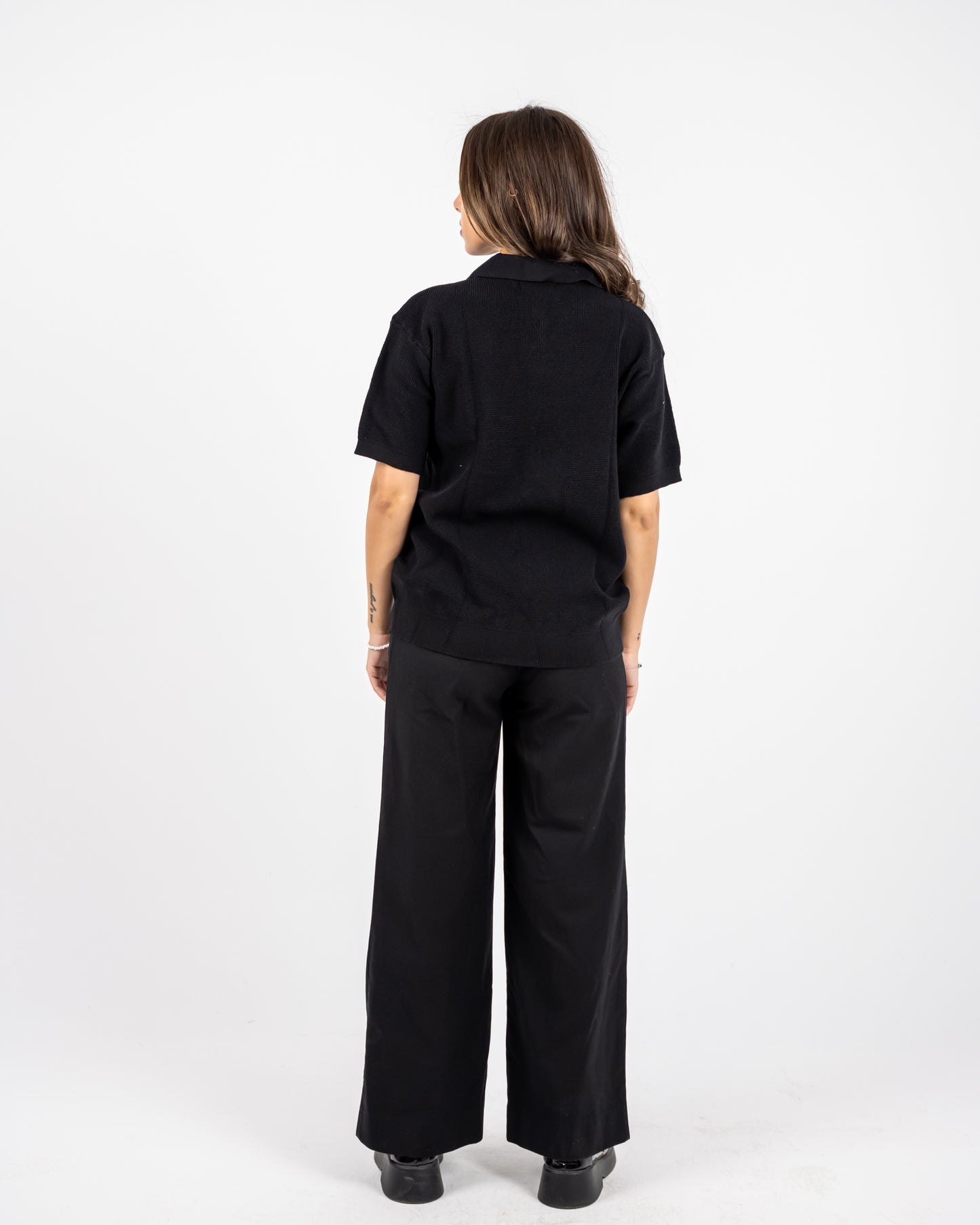 Black knit polo T-shirt