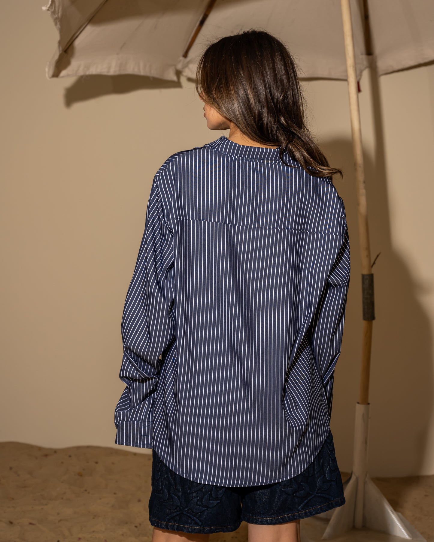 Dark navy striped shirt  long sleeve (unisex)