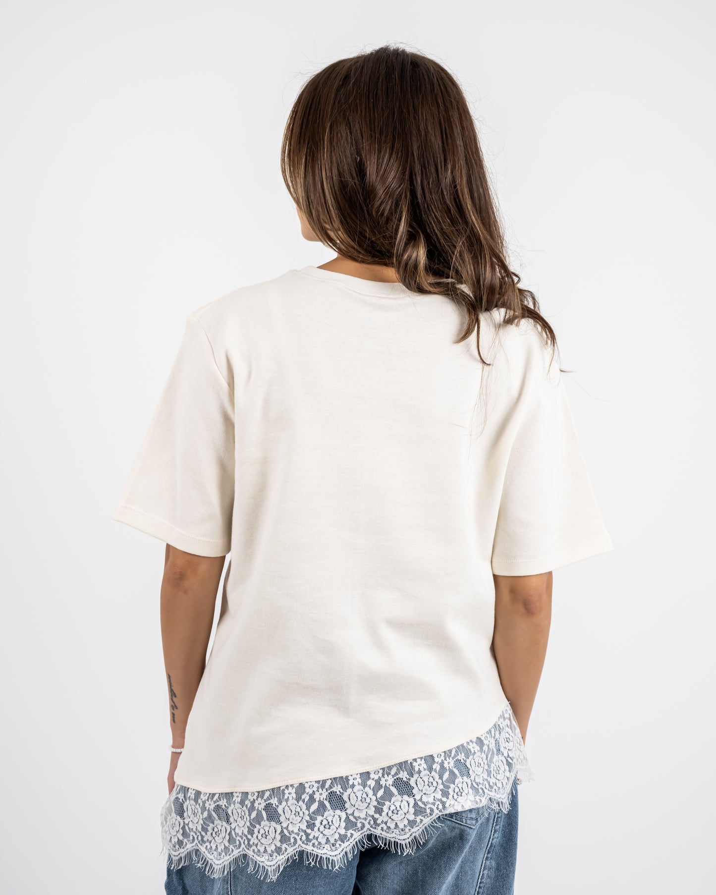 SHORT SLEEVE LACE-TEE - WHITE