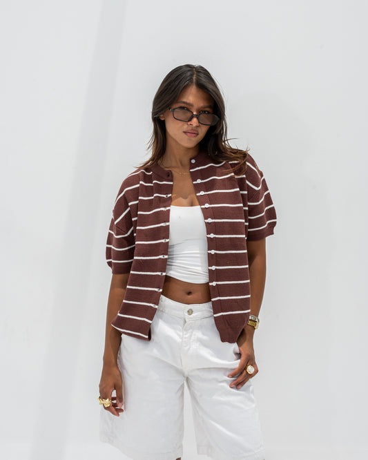 Girls’ Striped Knit Tee Brown