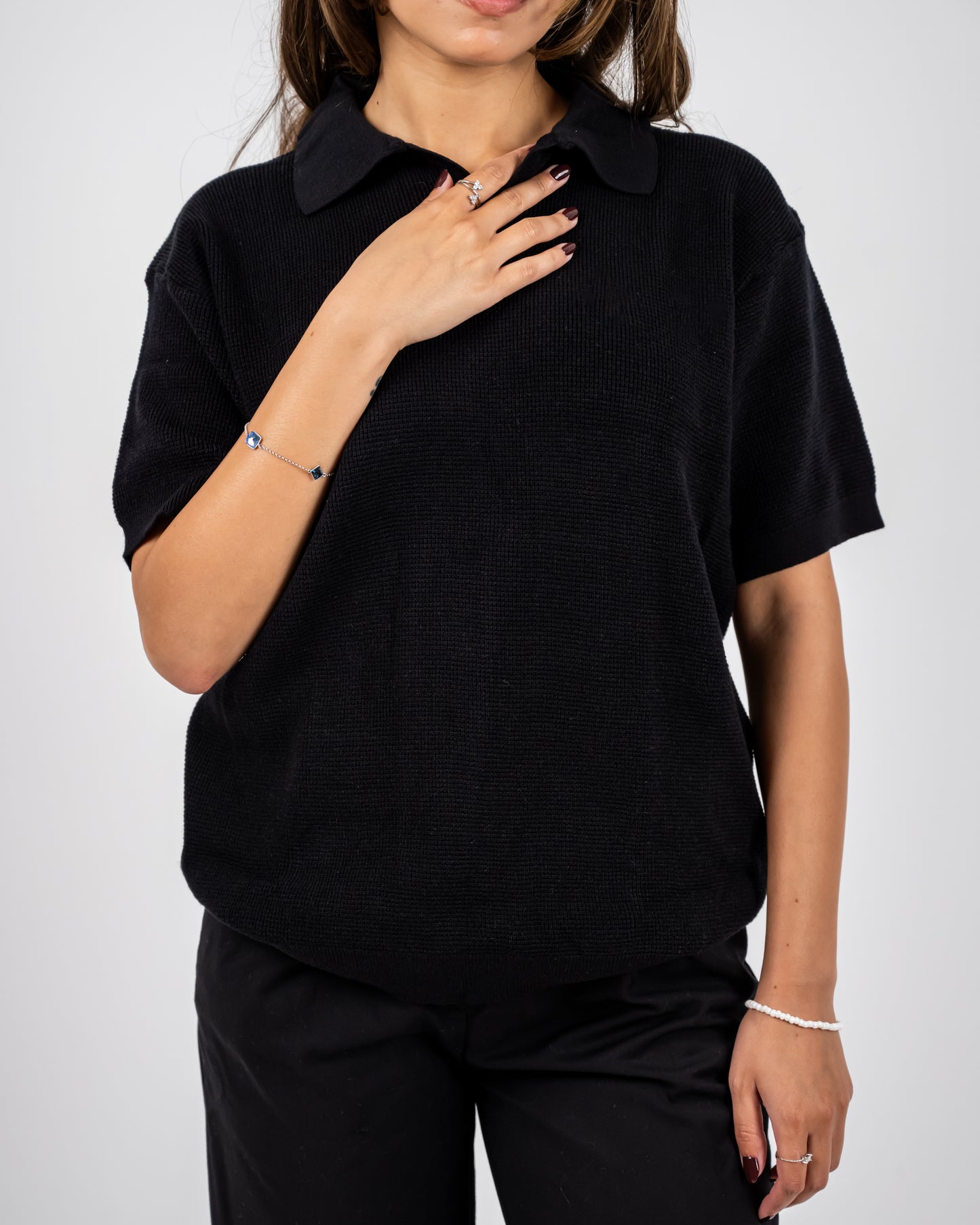Black knit polo T-shirt