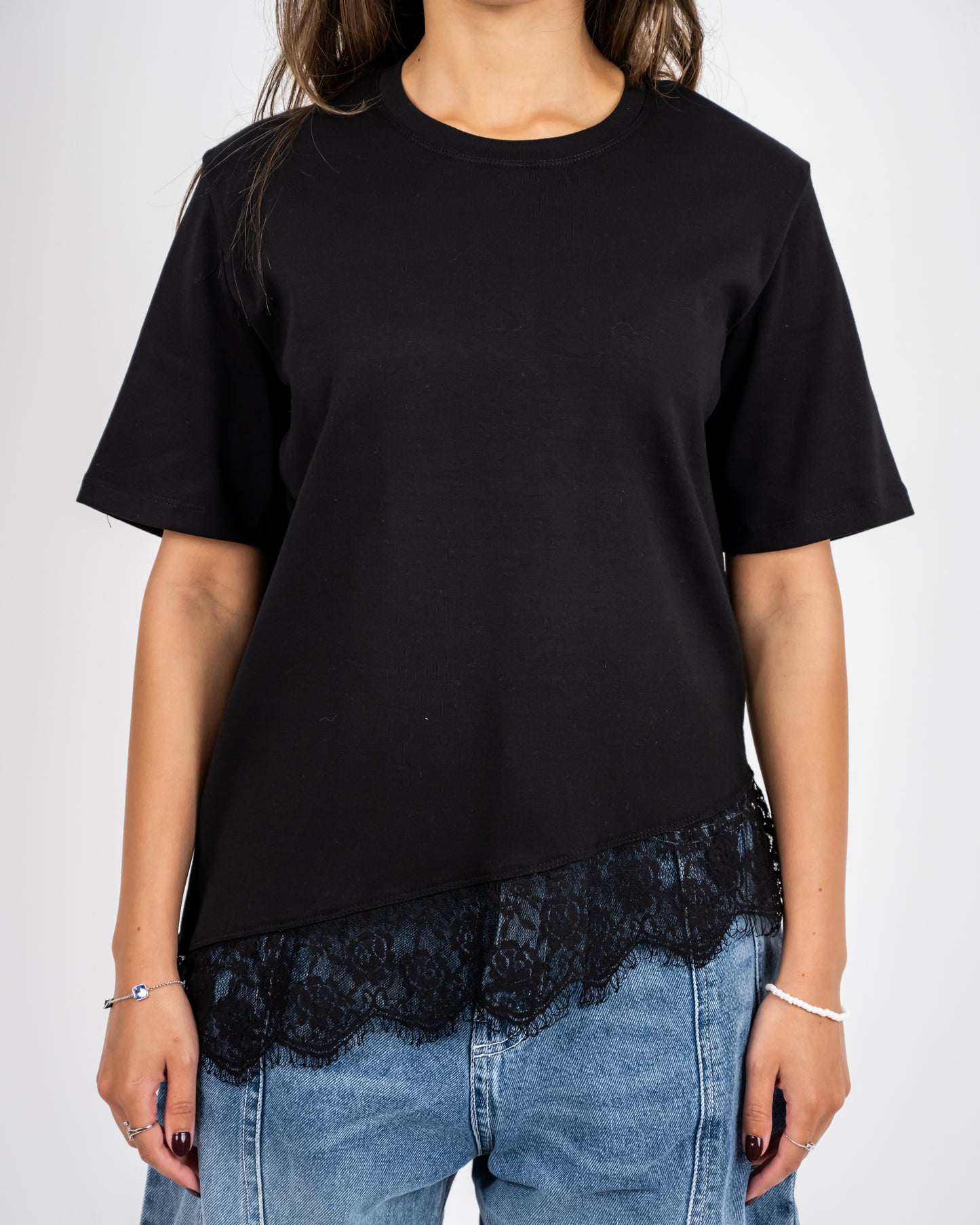 SHORT SLEEVE LACE-TEE - BLACK