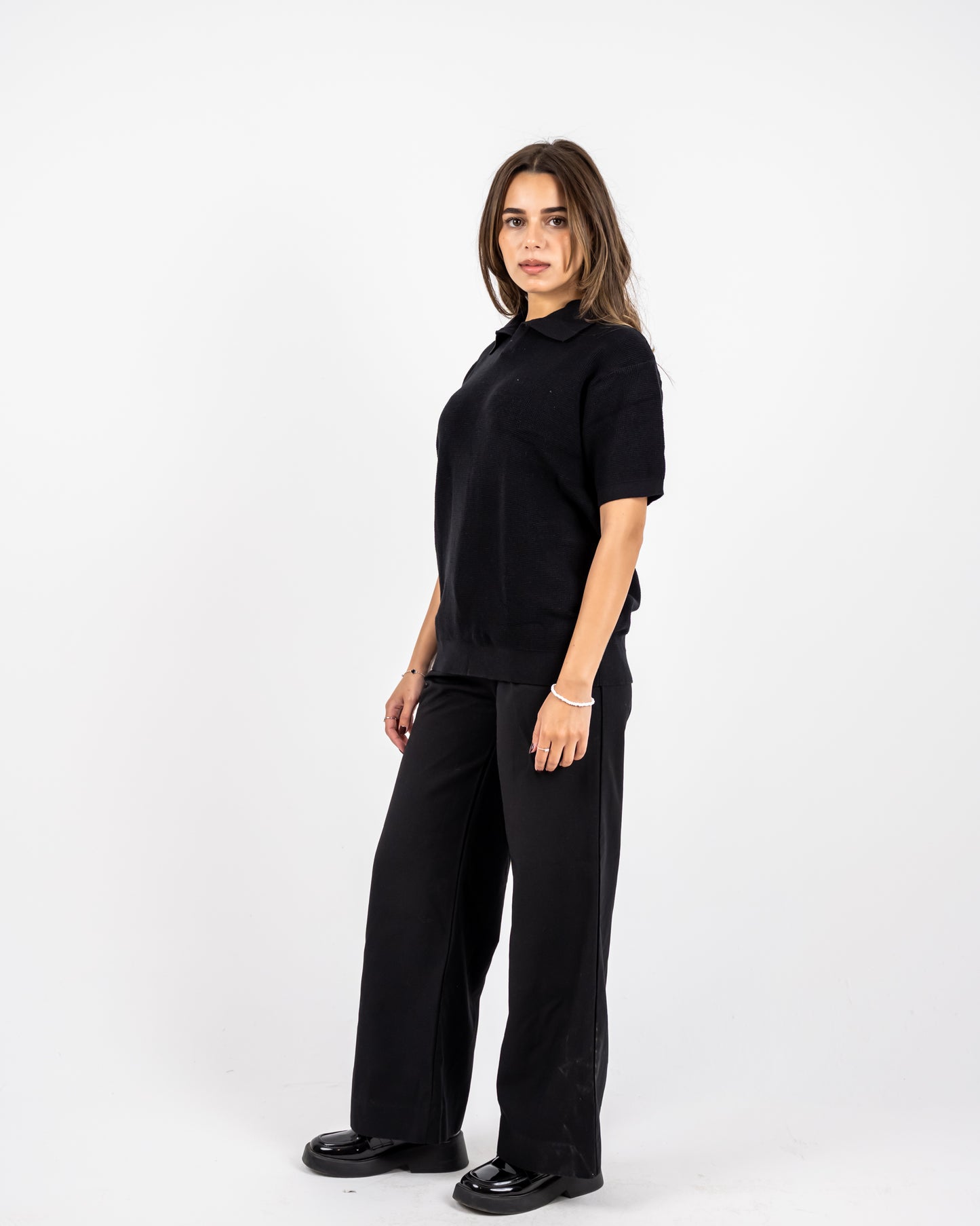 Black knit polo T-shirt