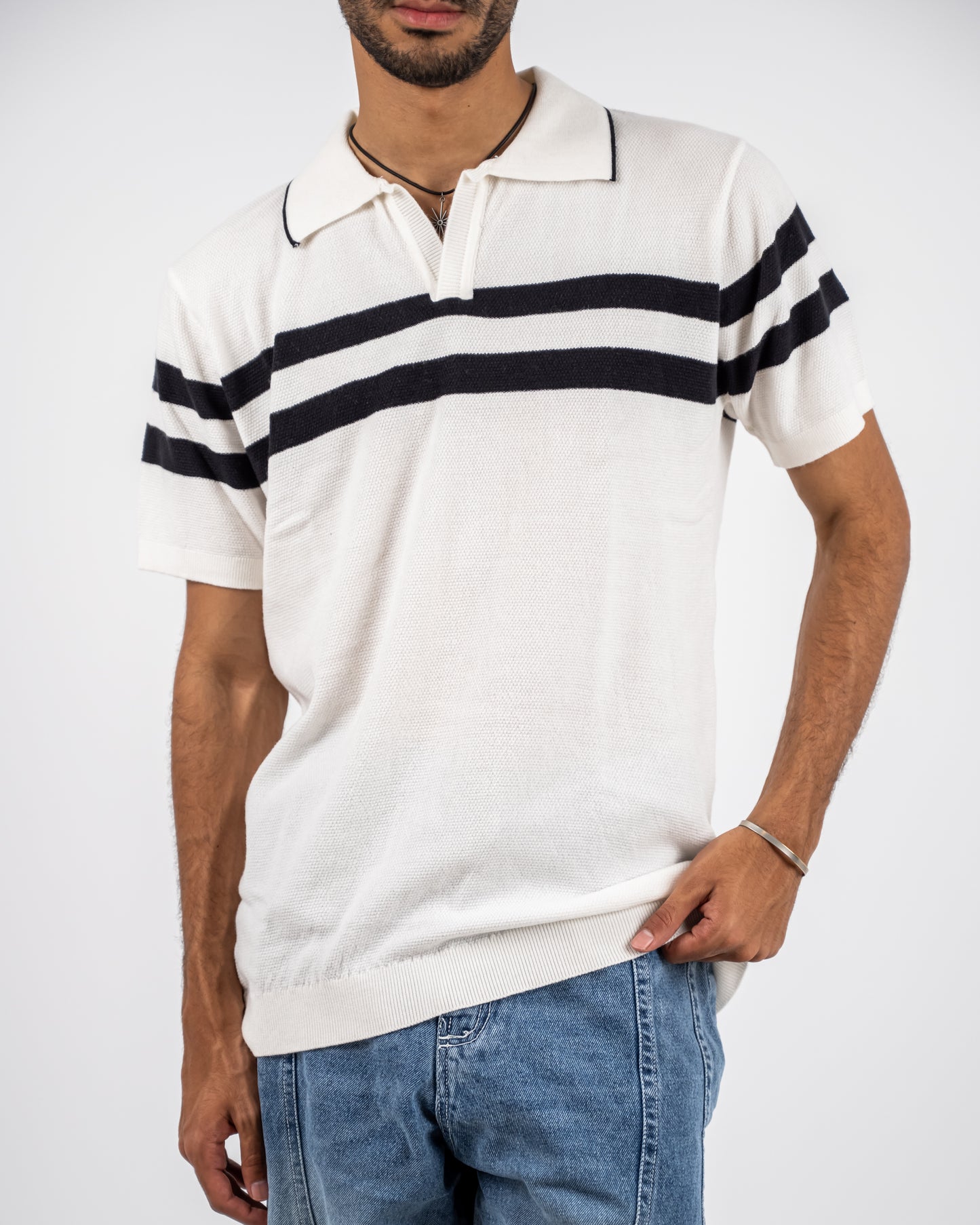 Knit-polo T-shirt white and black