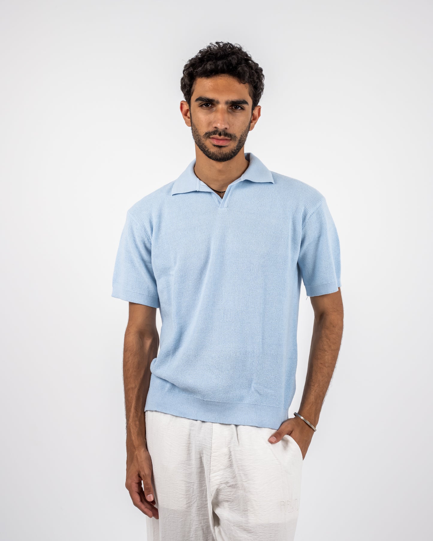 Baby blue knit polo T-shirt
