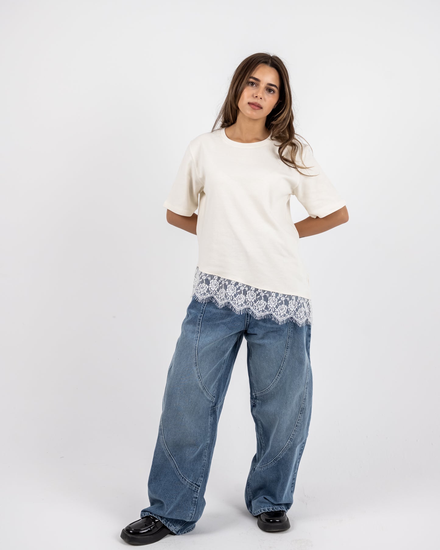 SHORT SLEEVE LACE-TEE - WHITE