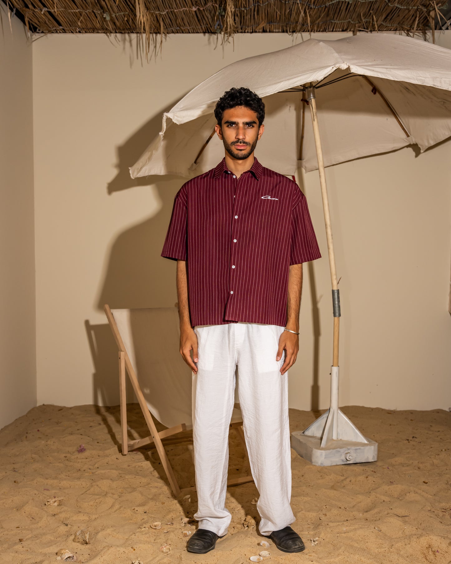 Burgundy striped shirt(unisex)