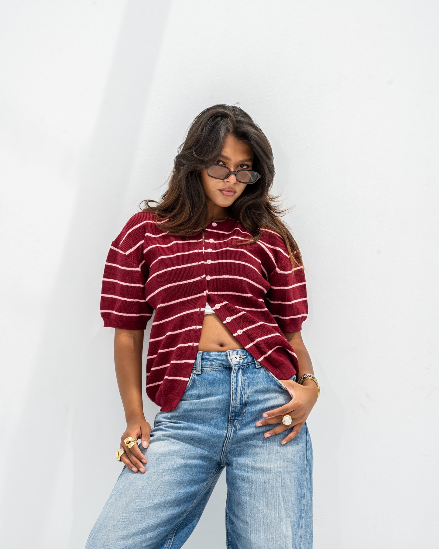 Girls’ Striped Knit Tee Burgundi