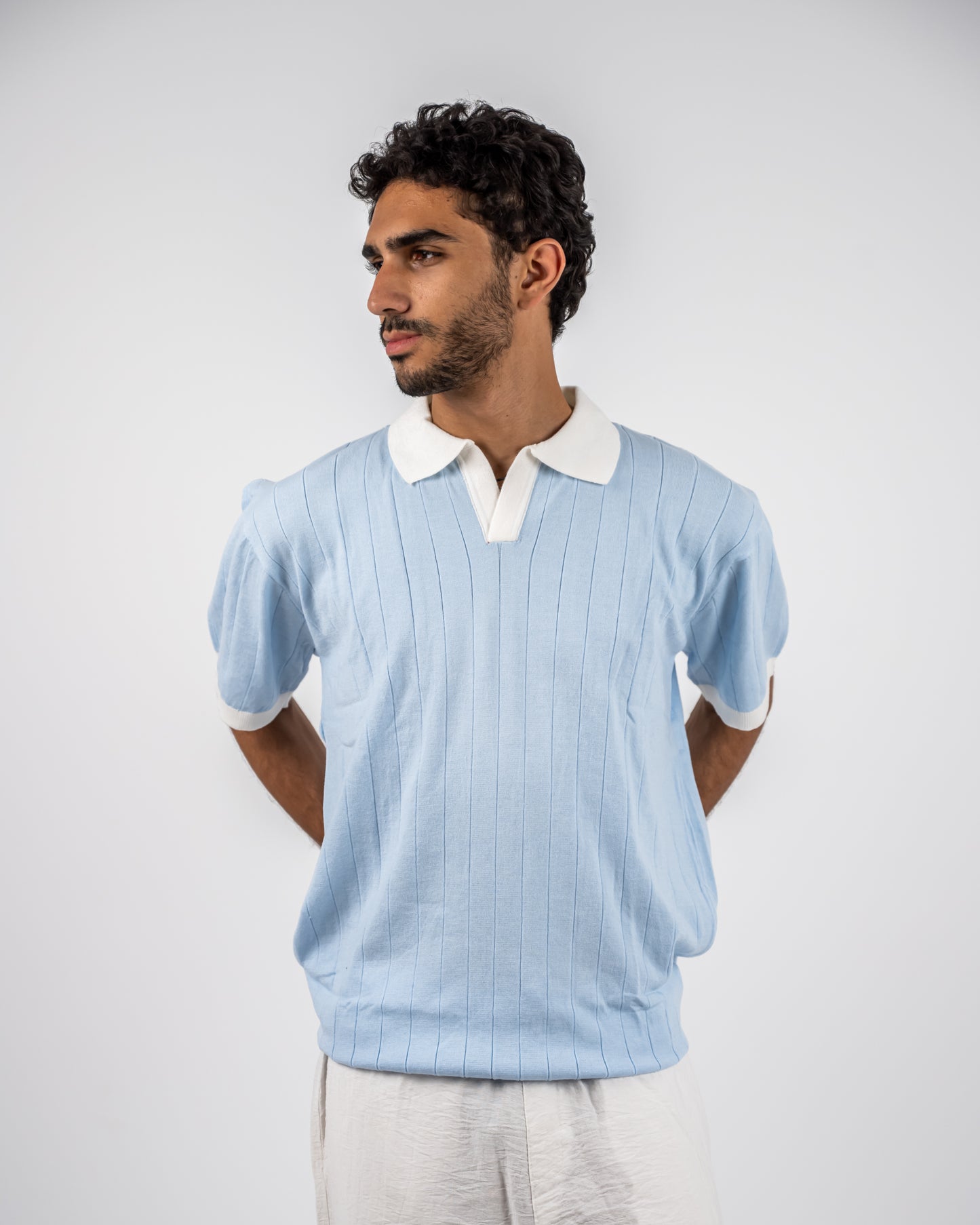 Baby blue and white knit T-shirt