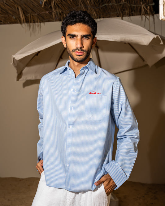 Baby blue  striped shirt  long sleeve (unisex)