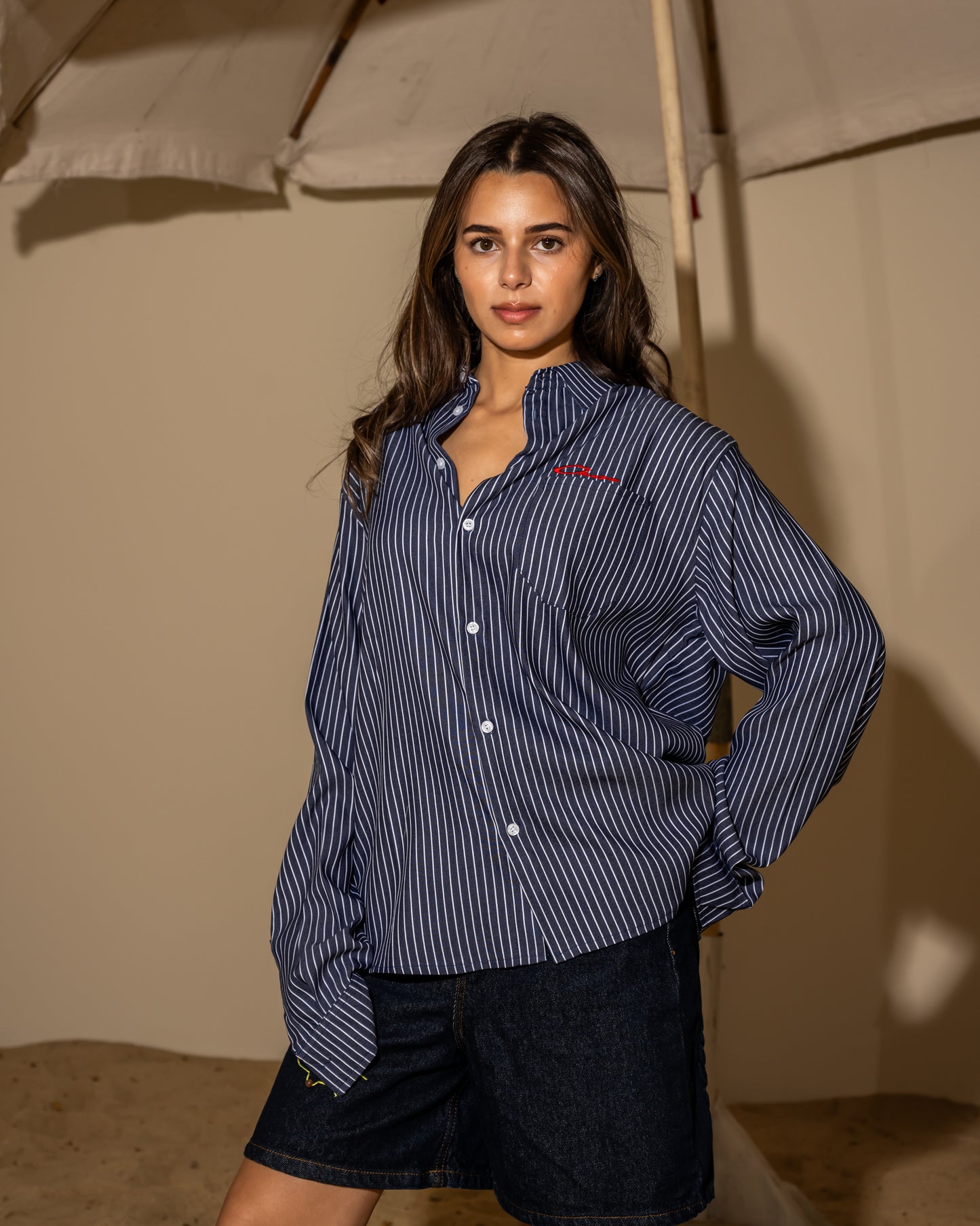 Dark navy striped shirt  long sleeve (unisex)