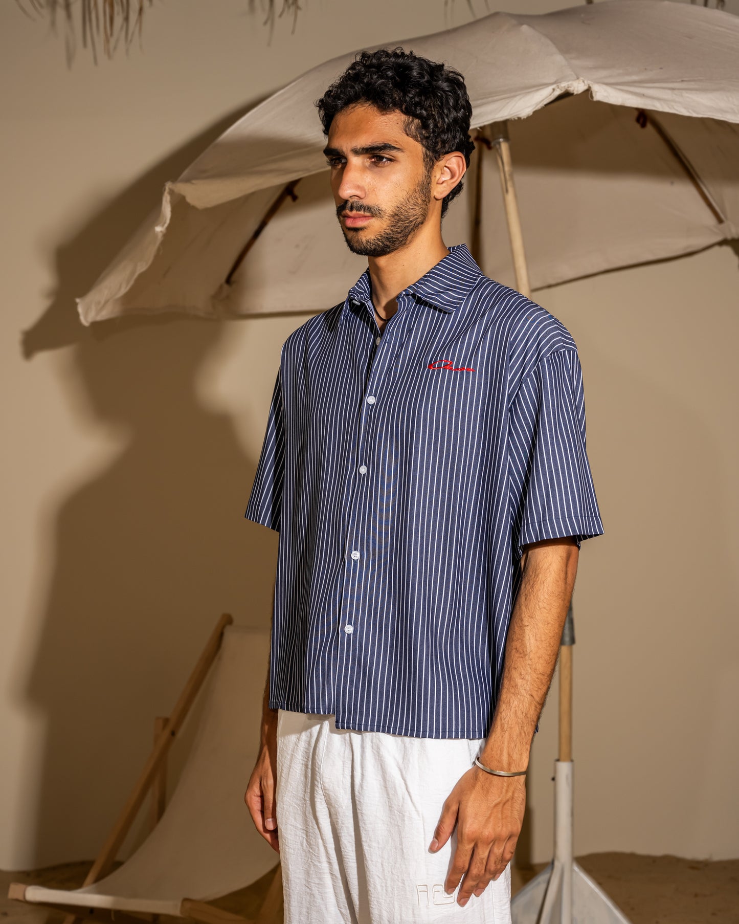 Navy   striped shirt