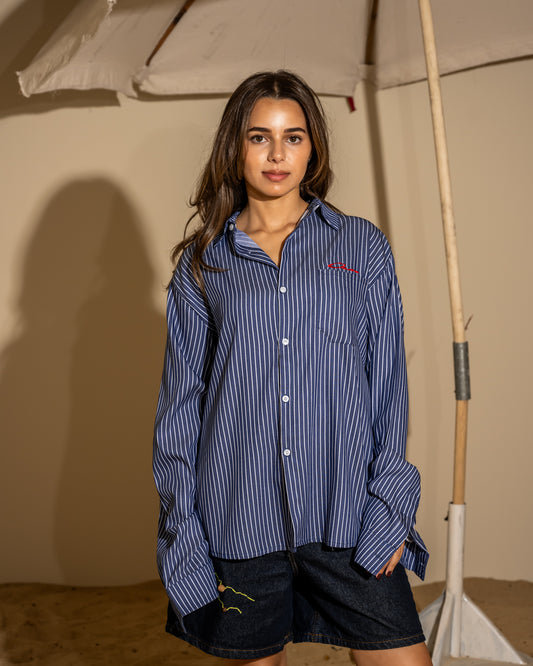Light navy striped shirt  long sleeve (unisex)