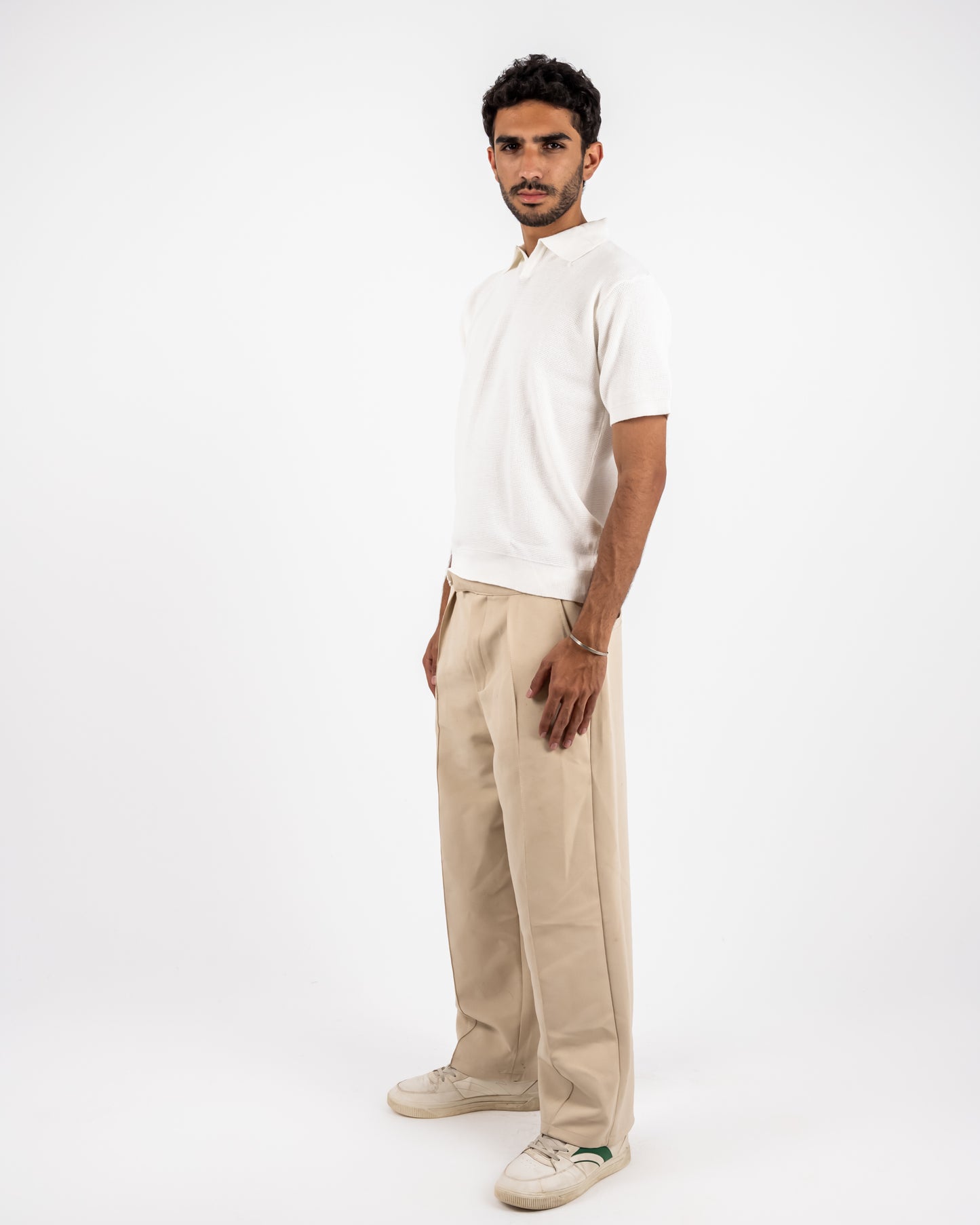 White knit polo T-shirt