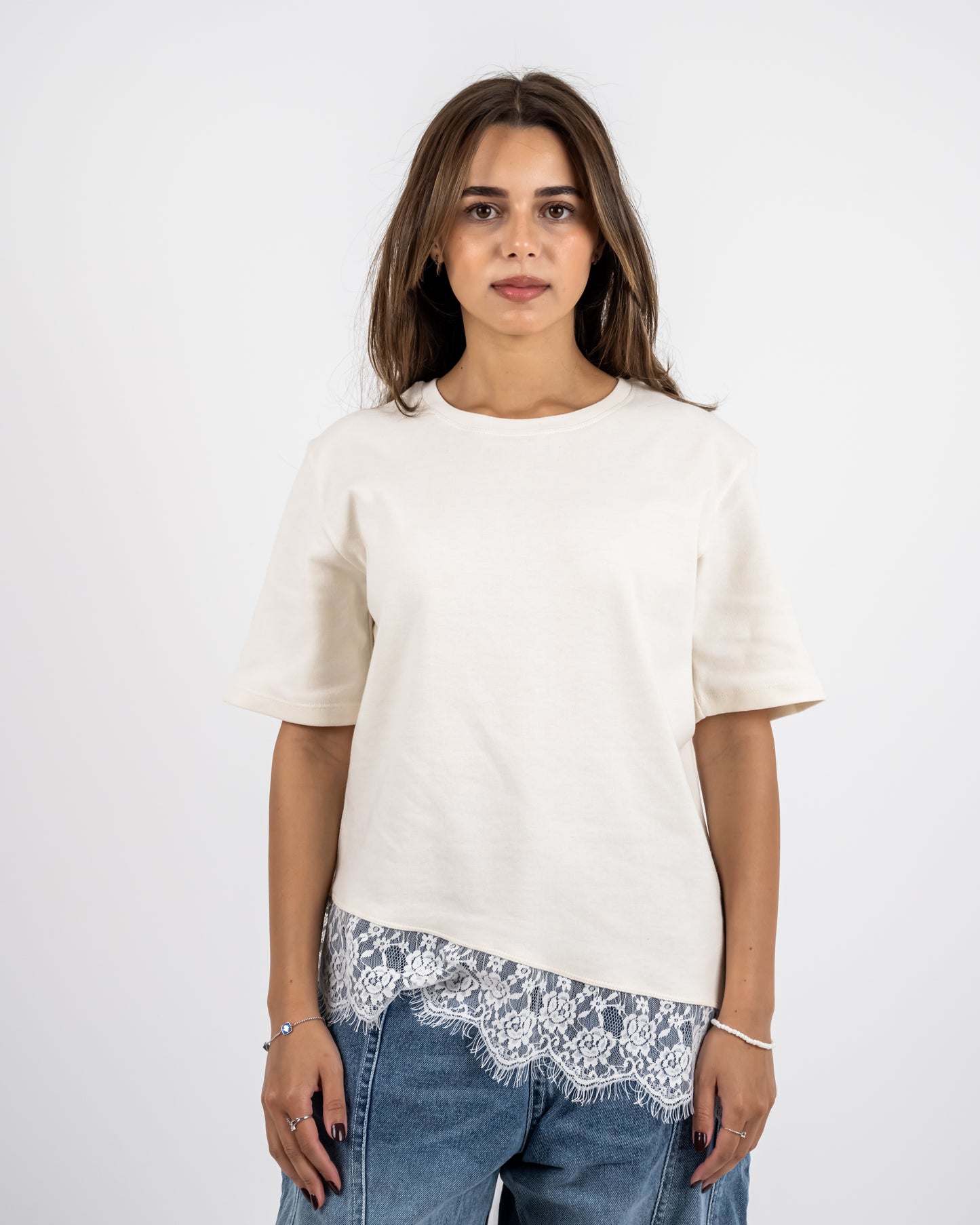 SHORT SLEEVE LACE-TEE - WHITE