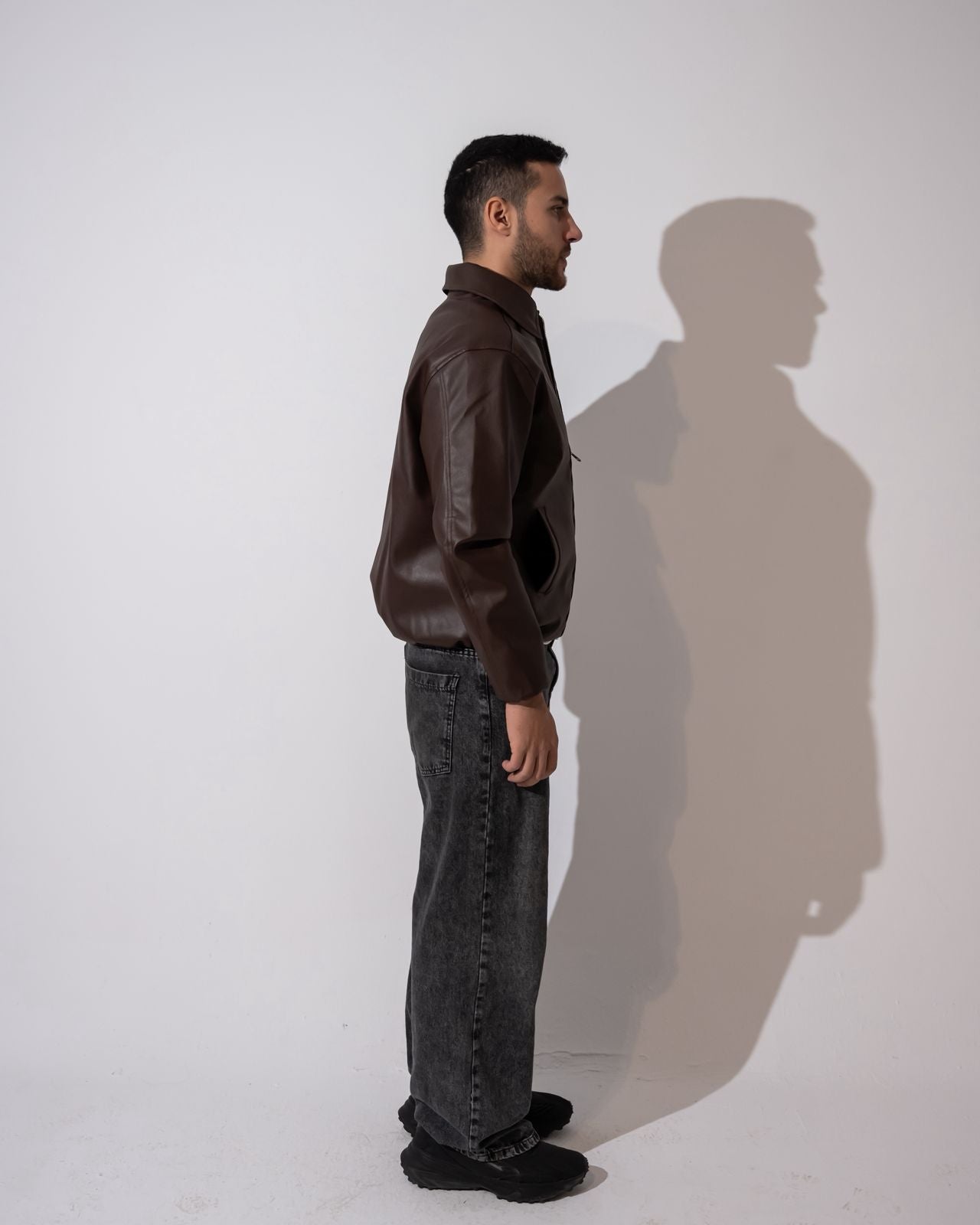 Bold brown leather jacket