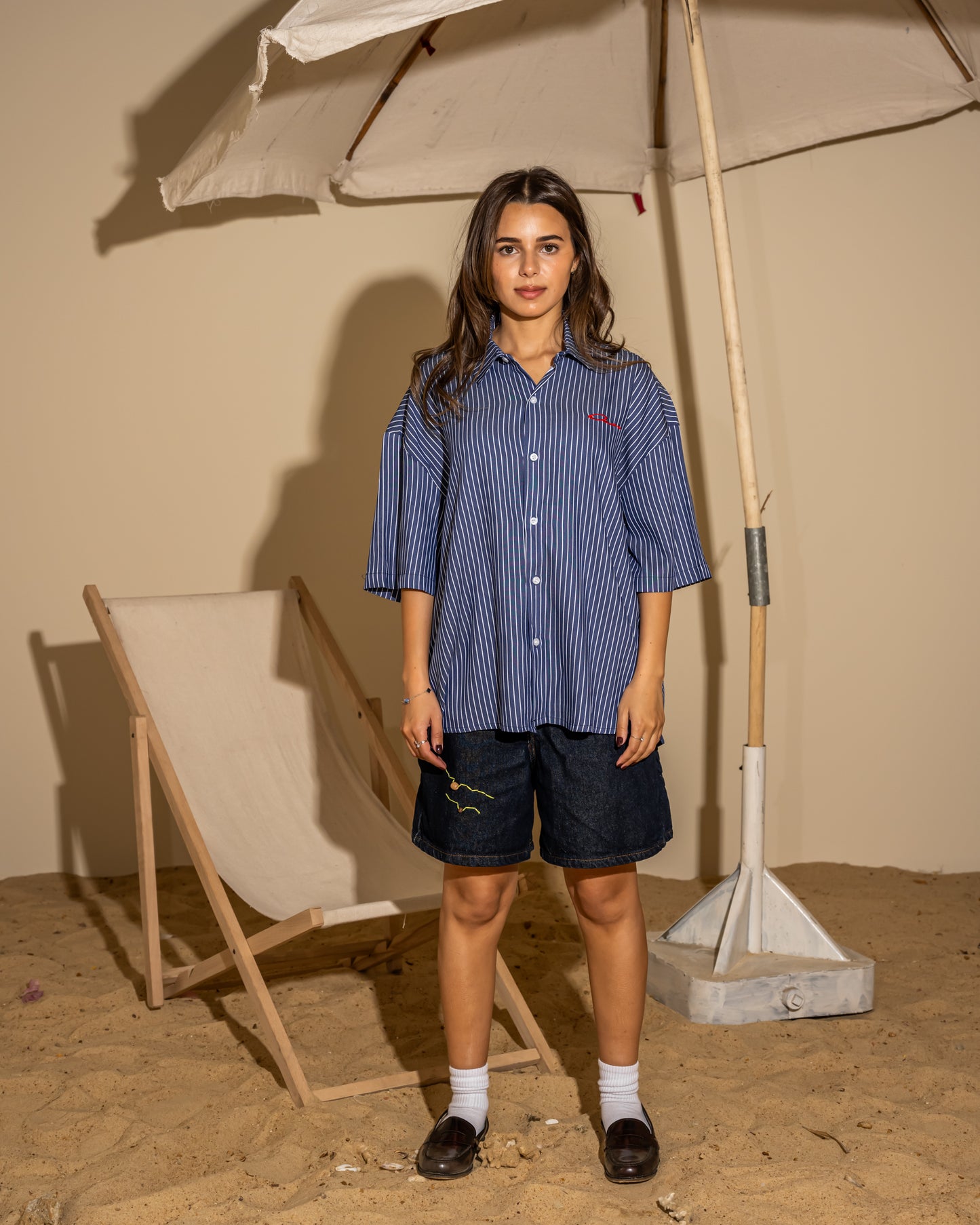 Light  navy blue striped shirt (unisex)