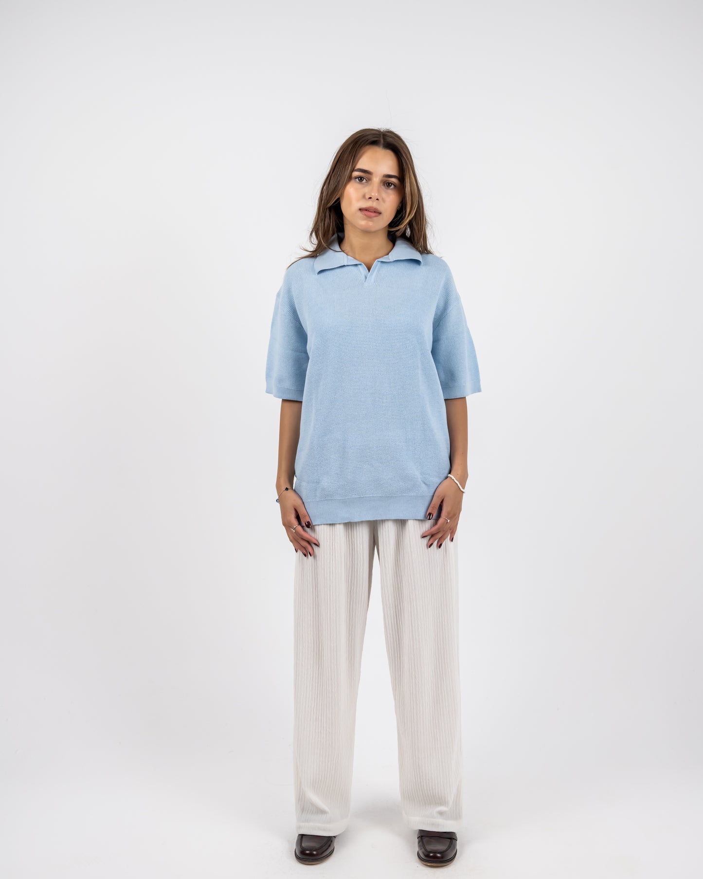 Baby blue knit polo T-shirt