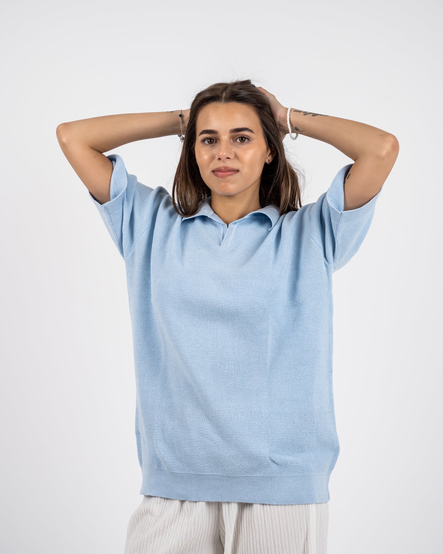 Baby blue knit polo T-shirt
