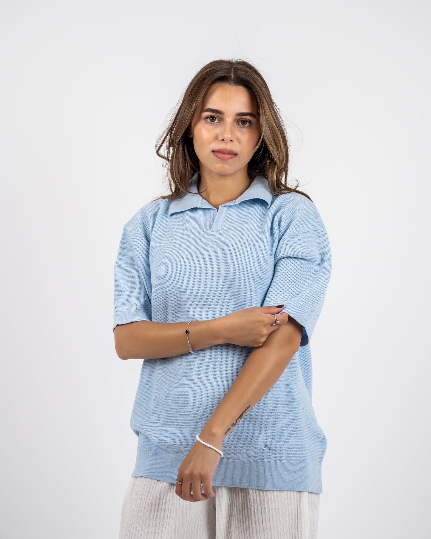 Baby blue knit polo T-shirt