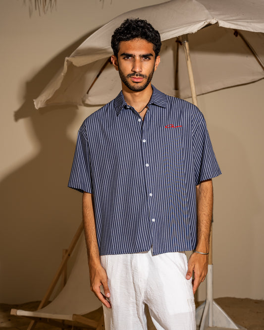 Navy   striped shirt