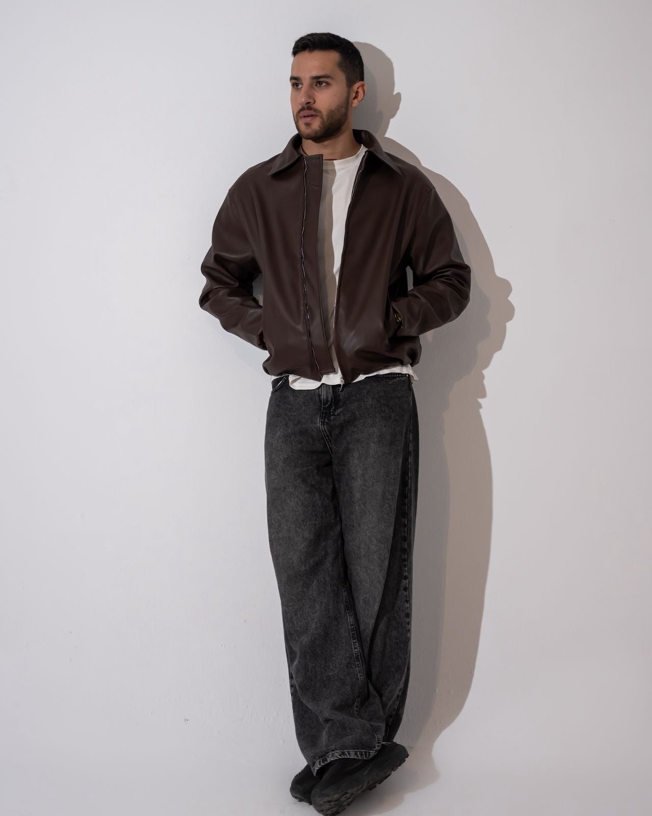 Bold brown leather jacket
