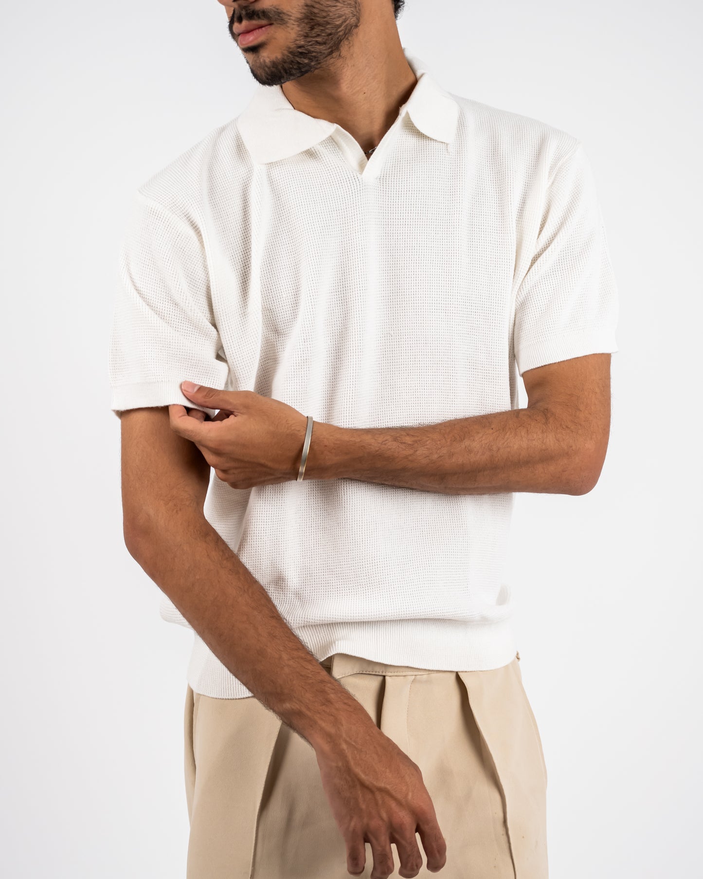 White knit polo T-shirt