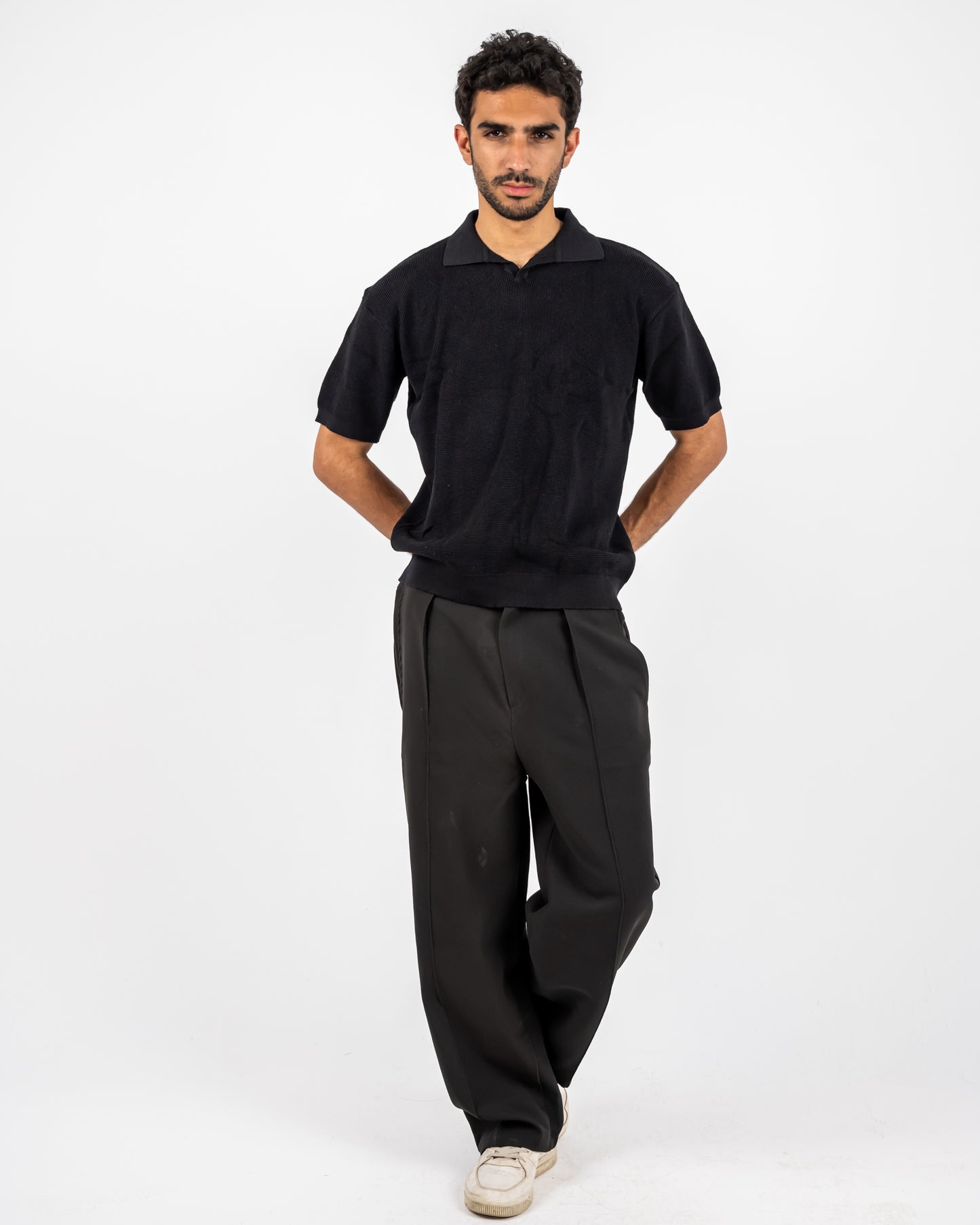 Black knit polo T-shirt