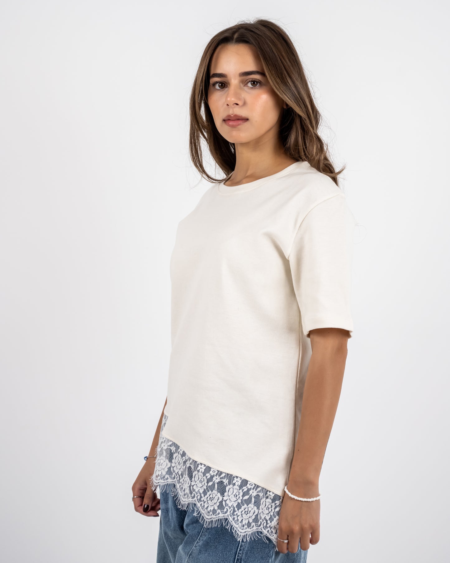 SHORT SLEEVE LACE-TEE - WHITE