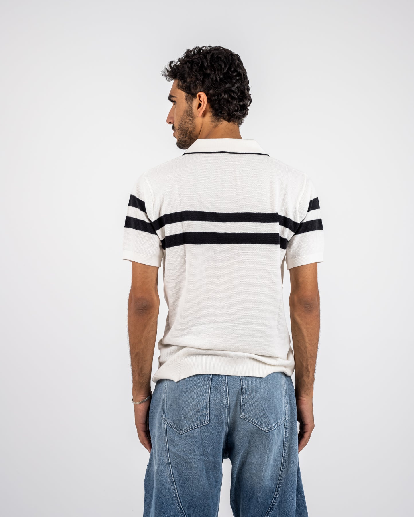 Knit-polo T-shirt white and black