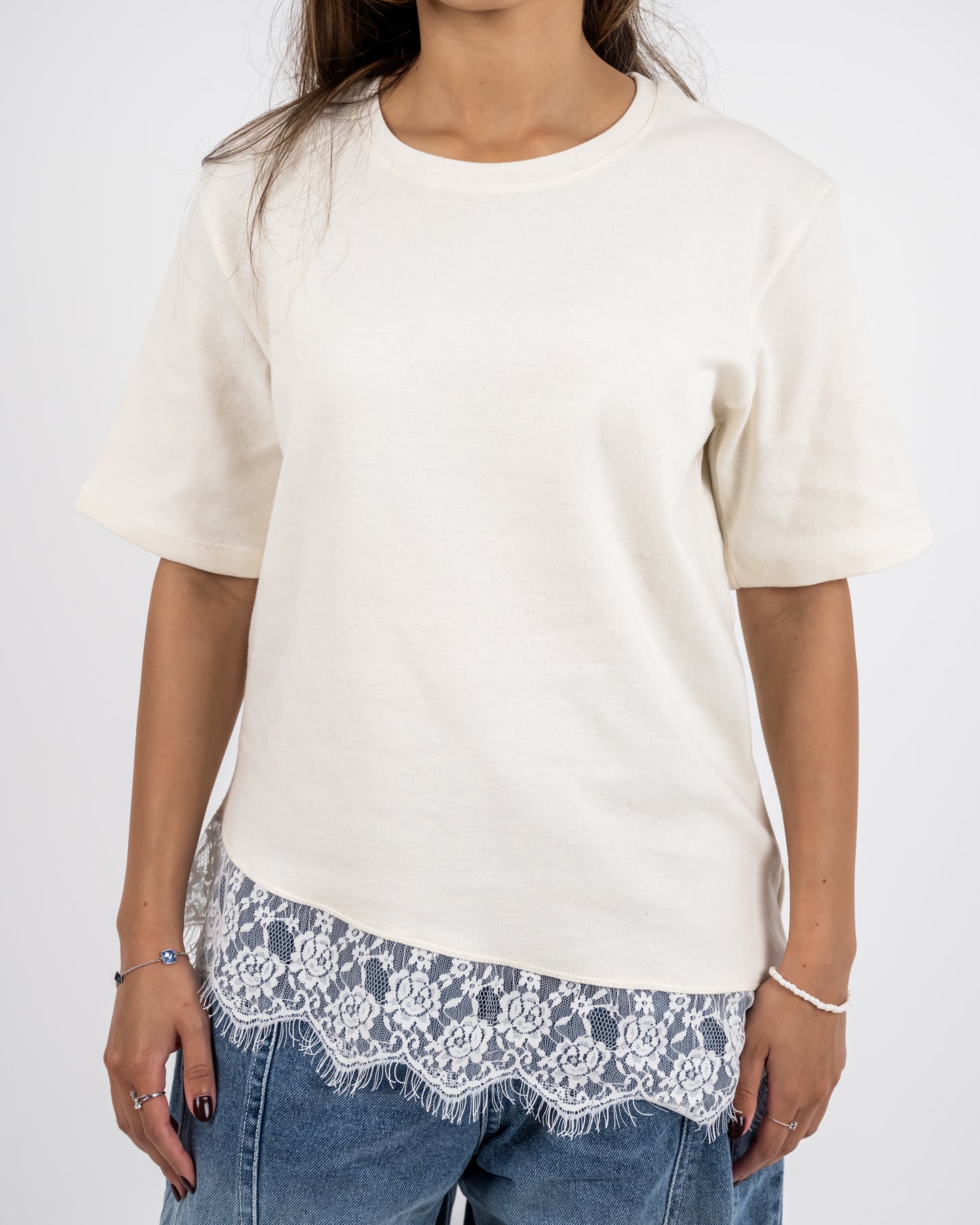 SHORT SLEEVE LACE-TEE - WHITE