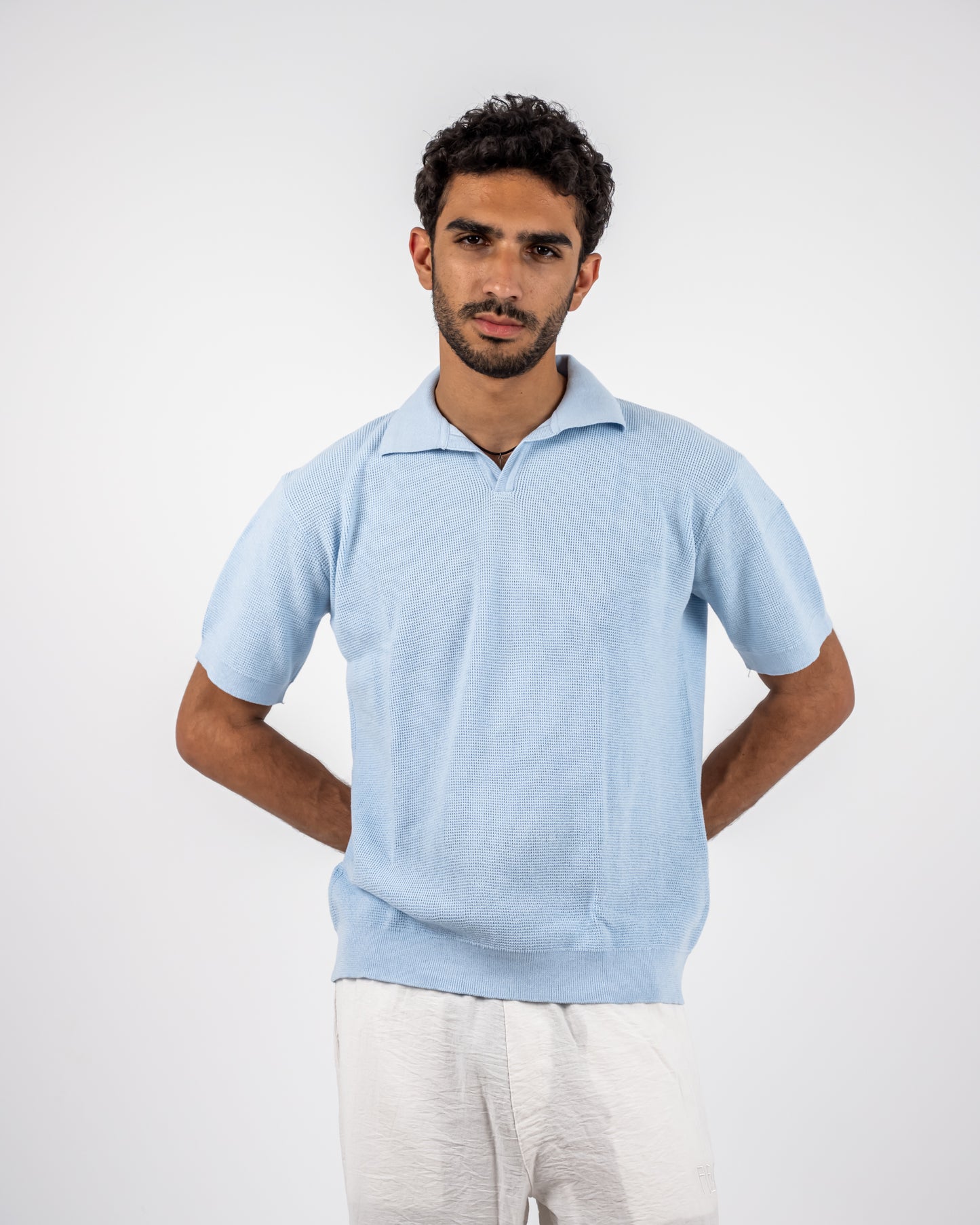 Baby blue knit polo T-shirt