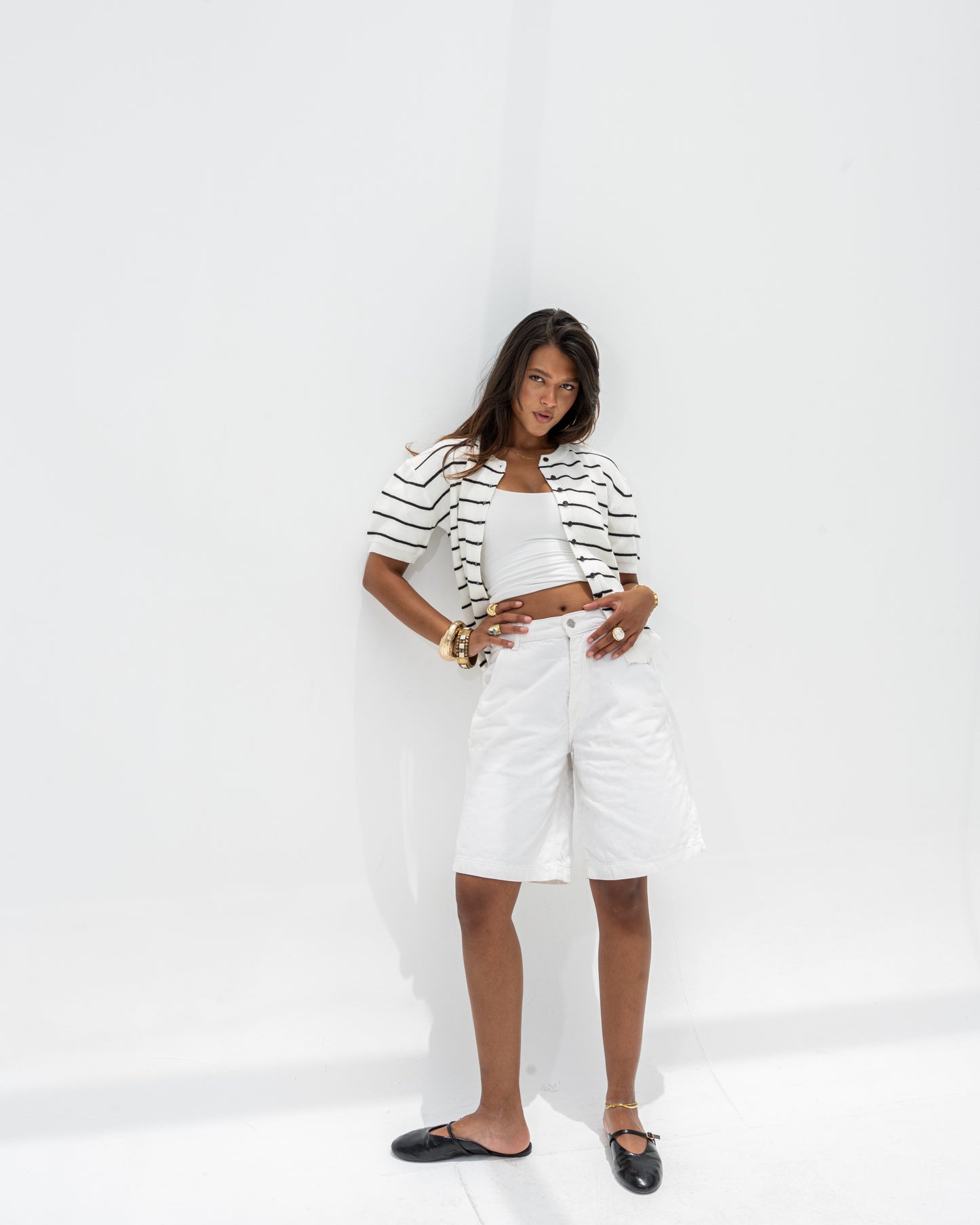 Girls’ Striped Knit Tee white