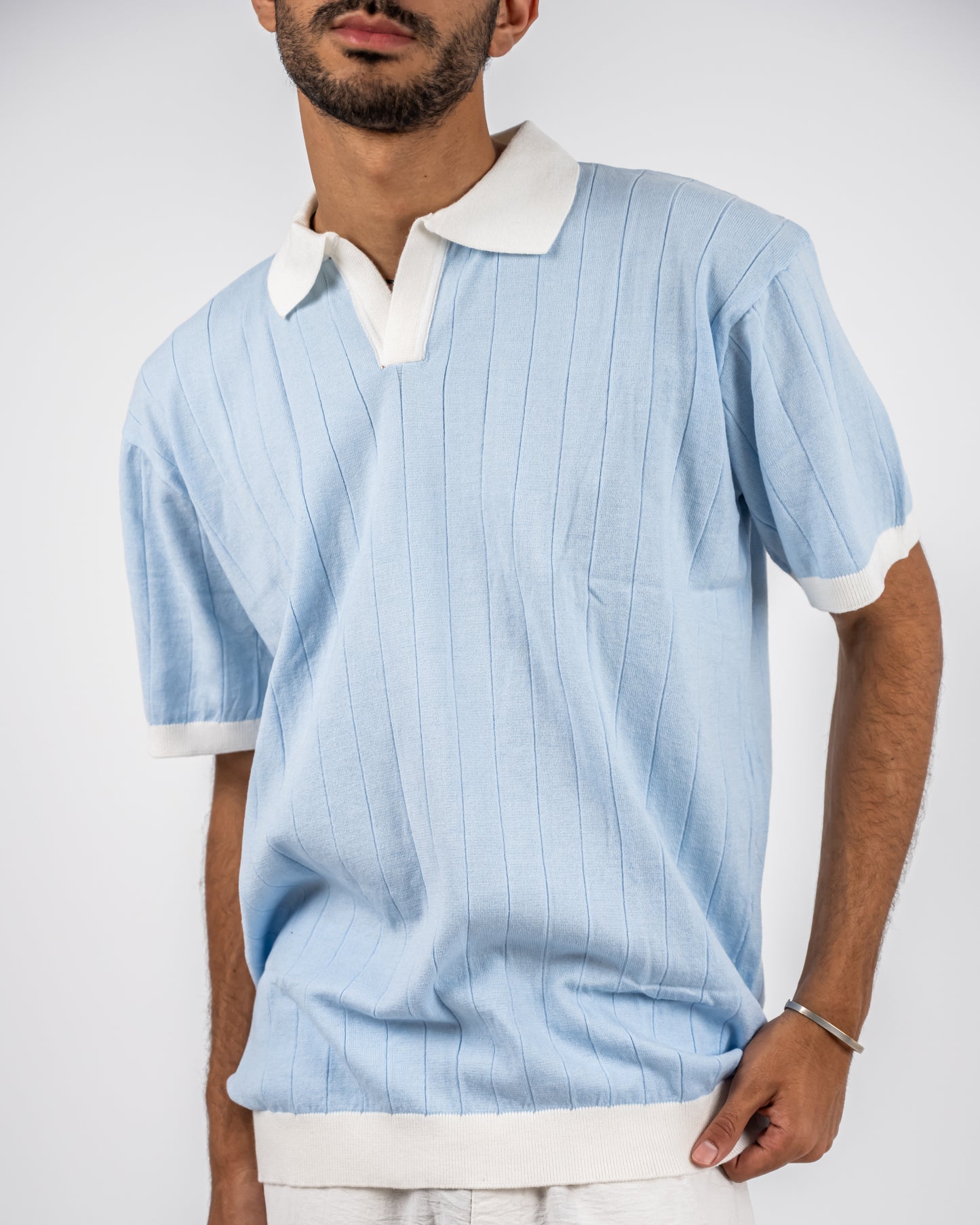Baby blue and white knit T-shirt